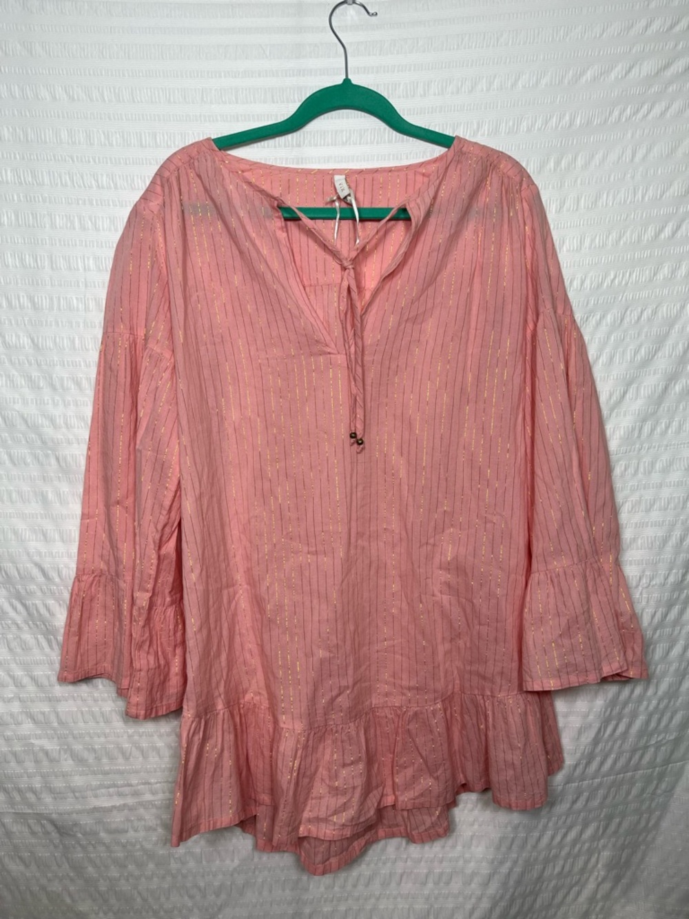 Vix Light pink and gold striped long sleeve coverup size medium/large 100%cotton